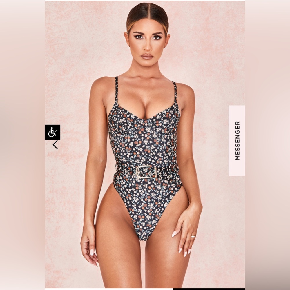 FLORAL PRINT UNDERWIRED BELTED SWIMSUIT